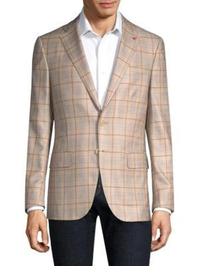 Shop Isaia Plaid Notch Jacket In Dark Beige