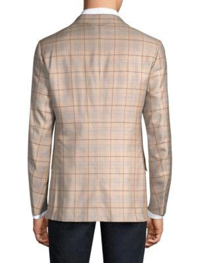 Shop Isaia Plaid Notch Jacket In Dark Beige