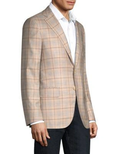 Shop Isaia Plaid Notch Jacket In Dark Beige