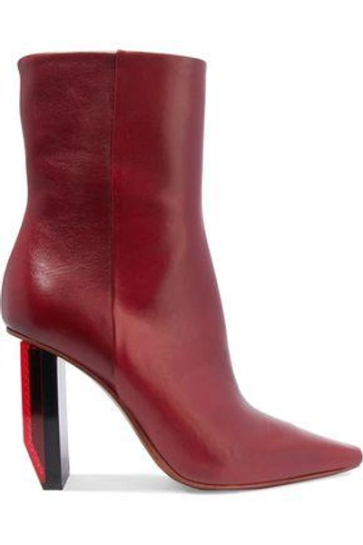 Shop Vetements Woman Textured-leather Ankle Boots Burgundy