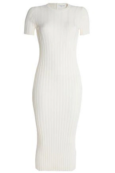 Shop Helmut Lang Woman Ribbed-knit Midi Dress Ivory