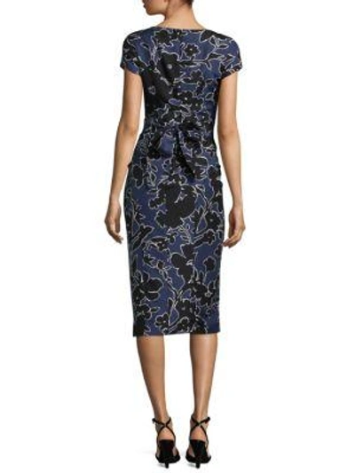 Shop Michael Kors Floral Dupioni Silk Sarong Dress In Sapphire