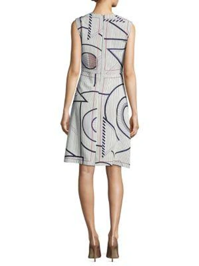 Shop Piazza Sempione Printed Fit-&-flare Dress In Navy-ivory