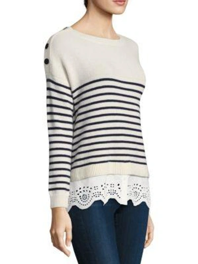 Shop Joie Eyelet Trim Striped Mariner Sweater In Porcelain Midnight