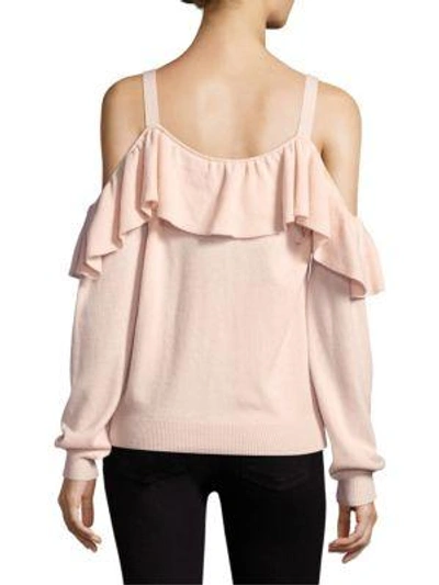 Shop Joie Delbin Ruffle Off-the-shoulder Cashmere Sweater In Dusty Pink Sand