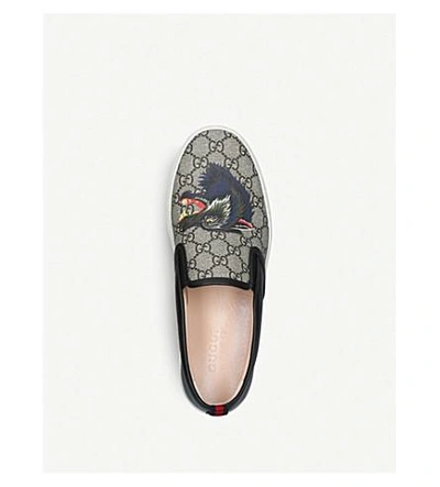 Shop Gucci Dublin Wolf-print Canvas Skate Shoes In Brown/oth