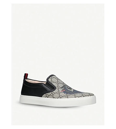 Shop Gucci Dublin Wolf-print Canvas Skate Shoes In Brown/oth