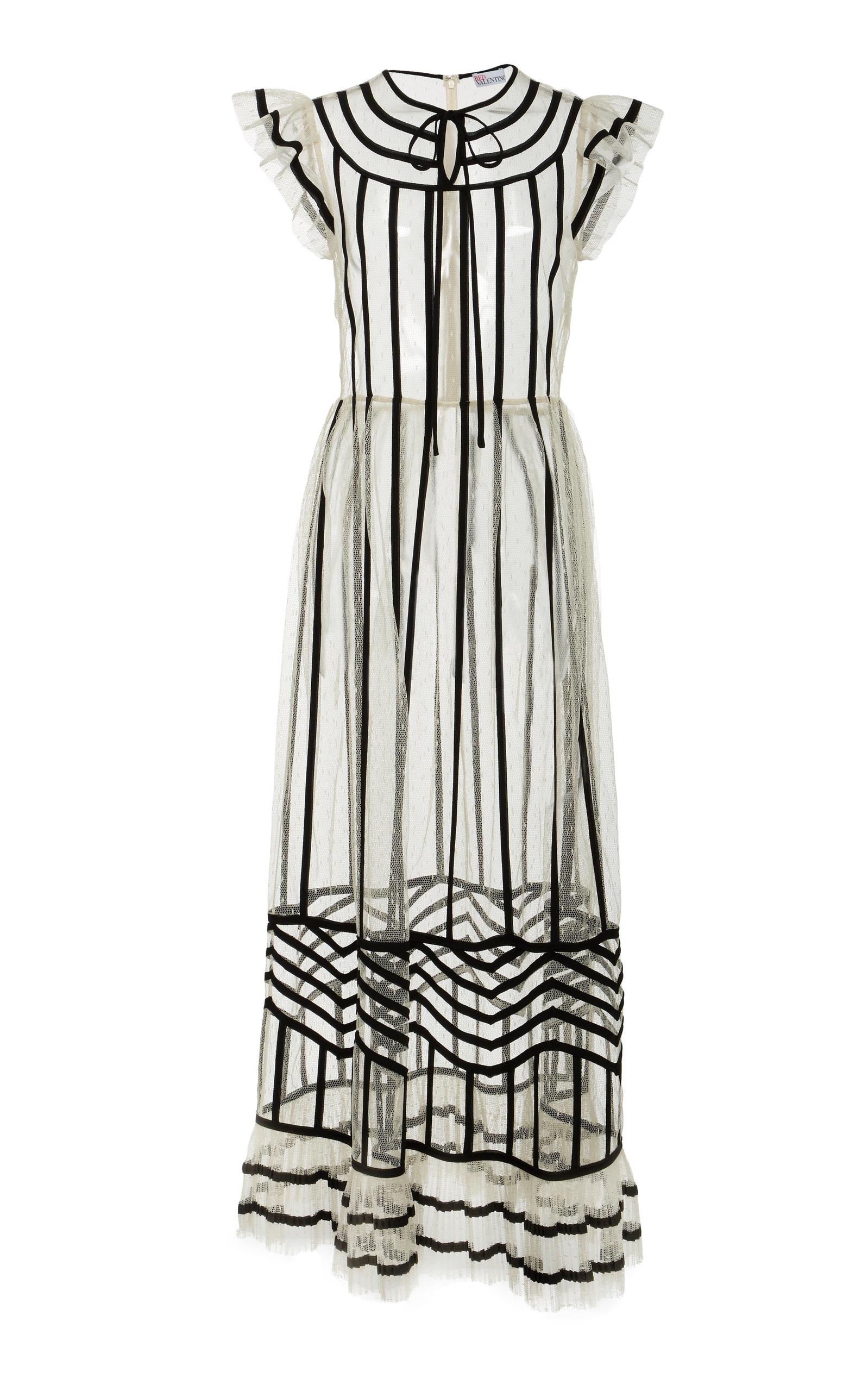 black white striped midi dress