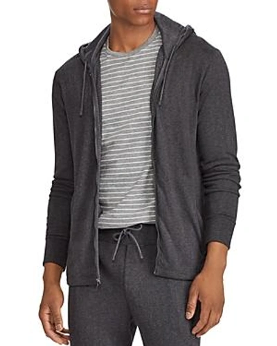 Shop Polo Ralph Lauren Herringbone Double-knit Zip Hooded Sweatshirt In Heather Black