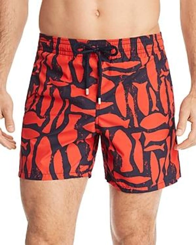 Shop Vilebrequin Moorea Fish Swim Trunks In Poppy Red