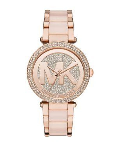 Shop Michael Kors Parker Blush Acetate & Rose Goldtone Stainless Steel Bracelet Watch