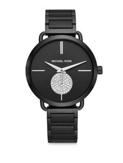 Shop Michael Kors Portia Crystal And Stainless Steel Bracelet Watch In Black