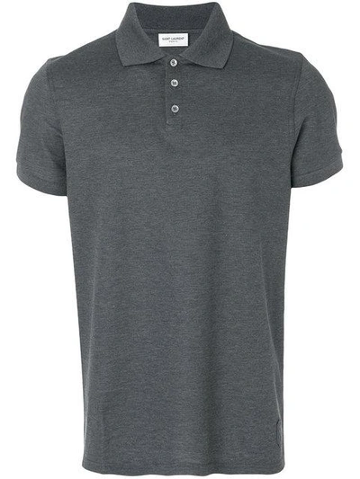 Shop Saint Laurent Fitted Polo Top - Grey