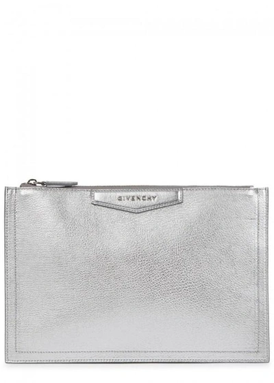 Shop Givenchy Antigona Medium Silver Leather Pouch