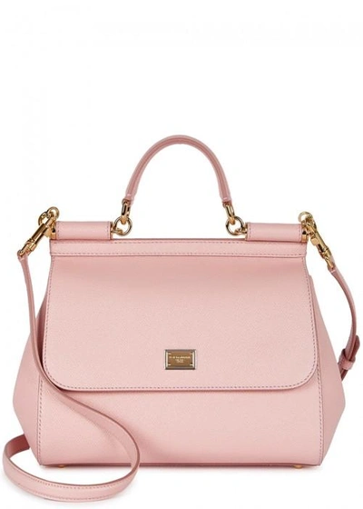 Shop Dolce & Gabbana Sicily Medium Pink Leather Tote In Nude