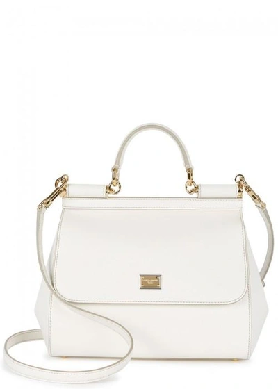 Shop Dolce & Gabbana Sicily Medium White Leather Tote