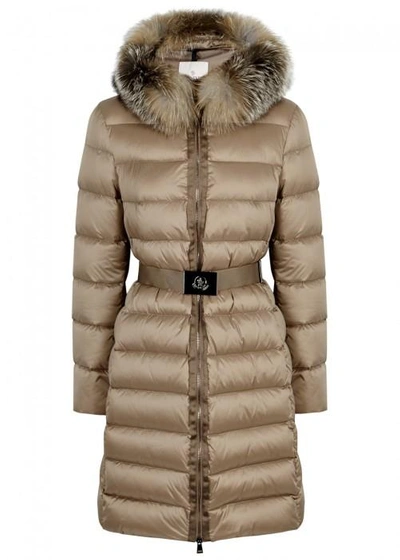 Shop Moncler Tinuviel Quilted Fur-trimmed Coat In Brown