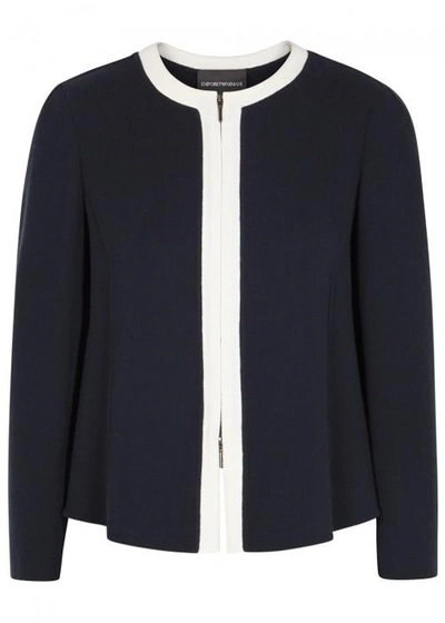 Shop Emporio Armani Navy Wool Crepe Jacket