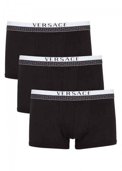 Shop Versace Titan Stretch Cotton Boxer Briefs - Set Of Three In Black