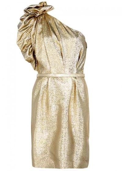 Shop Stella Mccartney Gold One-shoulder Lamé Mini Dress