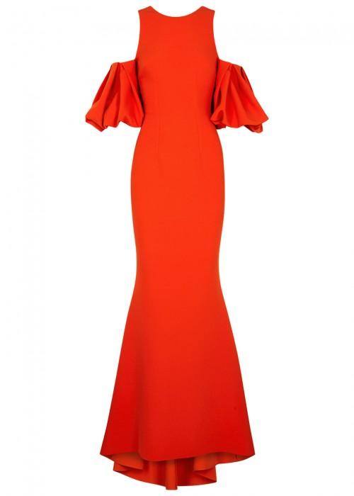 Safiyaa Ocean Orange Open-shoulder Gown In Red | ModeSens