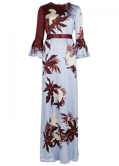 Shop Erdem Linzea Printed Silk Gown In Blue