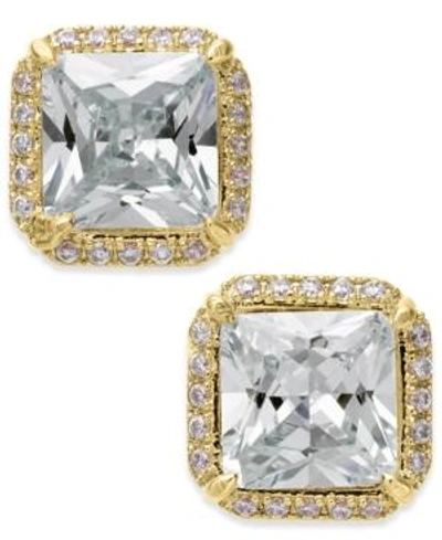 Shop Kate Spade Crystal Square Stud Earrings In Clear/gold