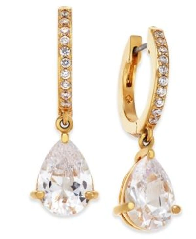Shop Kate Spade New York Crystal Huggie Hoop Drop Earrings In Clear/gold