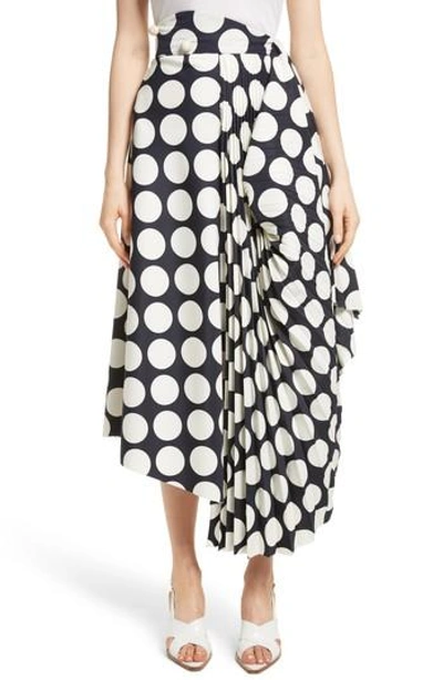 Shop A.w.a.k.e. Giant Polka Dot Pleated Skirt In Navy/ Off-white