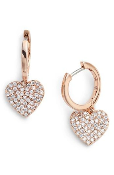 Shop Kate Spade Yours Truly Pave Heart Drop Earrings In Rose Gold