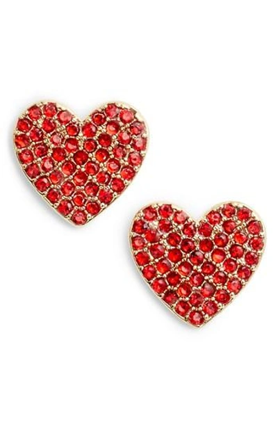 Shop Kate Spade Yours Truly Pave Heart Stud Earrings In Red