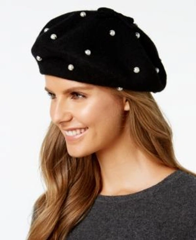 Shop Kate Spade New York Imitation Pearl Beret In Heather Grey/white