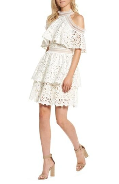 Shop Elliatt Saint Cloud Cold Shoulder Ruffle Dress In White