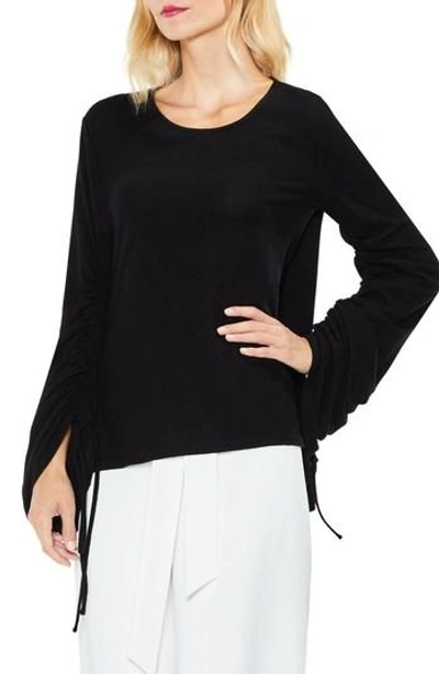 Shop Vince Camuto Brushed Jersey Ruched Sleeve Top In Rich Black