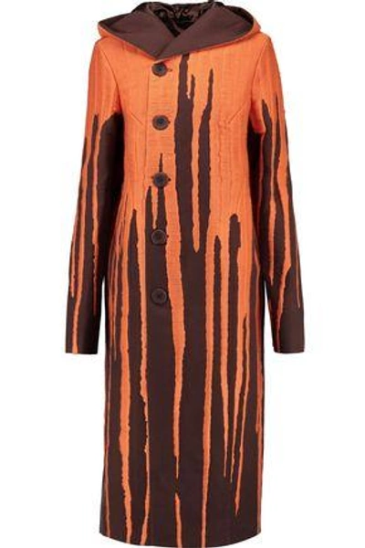 Shop Rick Owens Woman Embroidered Wool Hooded Coat Orange