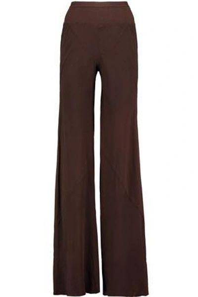 Shop Rick Owens Woman Mastodon Silk-georgette Flared Pants Dark Brown