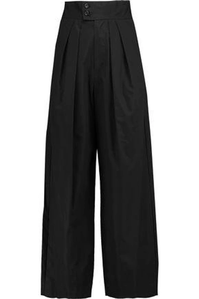 Shop Isabel Marant Woman Pleated Cotton Wide-leg Pants Black