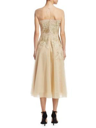 Shop Ahluwalia Floral Embroidered Tulle Dress In Gold