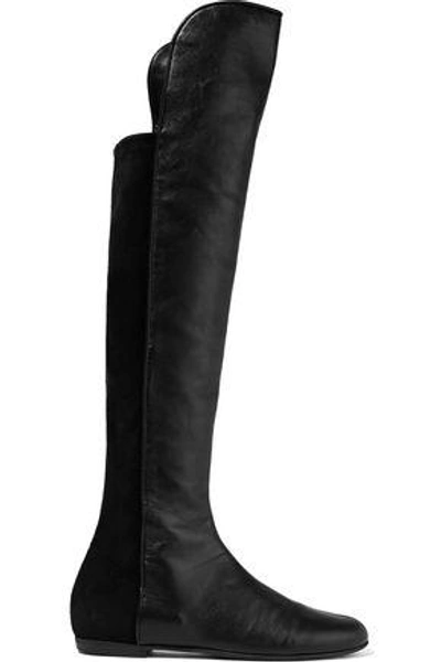 Shop Giuseppe Zanotti Woman Paneled Leather And Suede Knee Boots Black