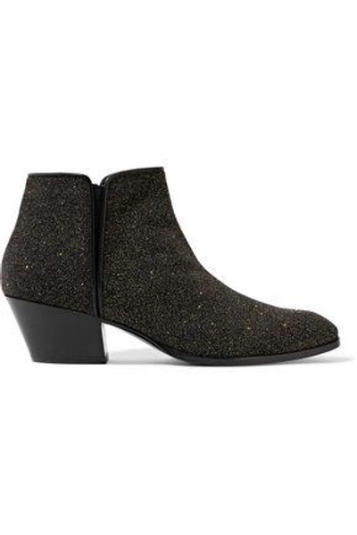 Shop Giuseppe Zanotti Woman Glittered Leather Ankle Boots Black