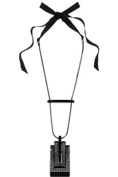 Shop Lanvin Woman Pewter-plated Blackened Swarovski Crystal Necklace Black