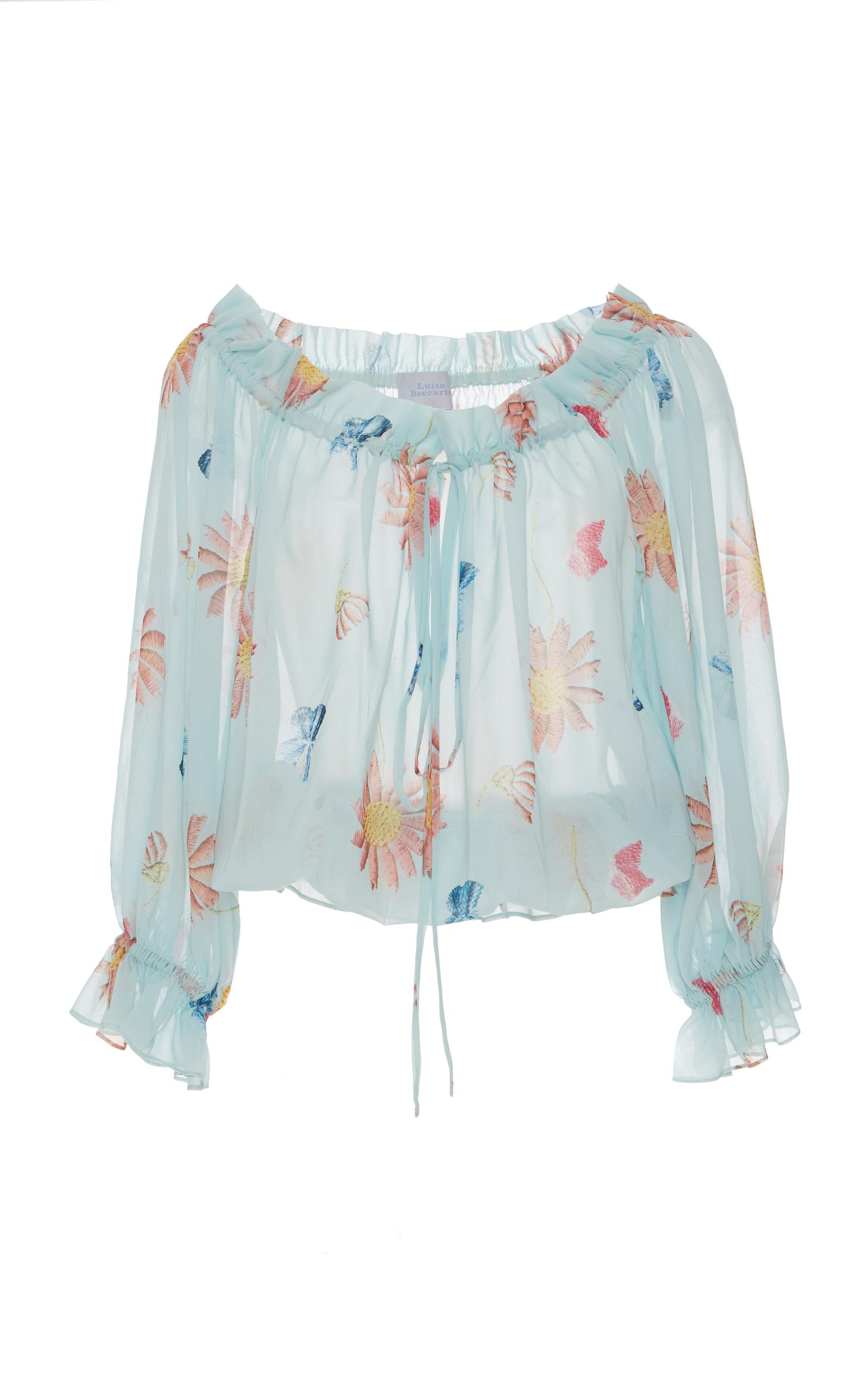 Luisa Beccaria Georgette Floral Printed Blouse In Blue | ModeSens