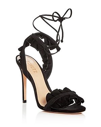 Shop Schutz Women's Irem Suede Ankle Tie High-heel Sandals In Black