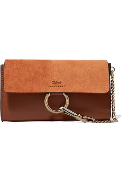Shop Chloé Faye Mini Leather And Suede Shoulder Bag In Tan
