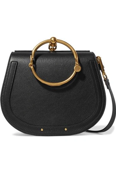 Shop Chloé Nile Bracelet Medium Leather And Suede Shoulder Bag In Black