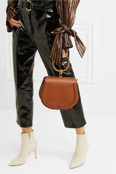 Shop Chloé Nile Bracelet Medium Leather And Suede Shoulder Bag In Light Brown
