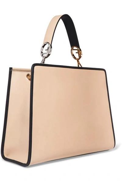 Shop Fendi Leather Tote In Beige