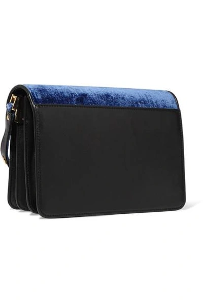 Shop Marni Trunk Medium Color-block Velvet And Leather Shoulder Bag In Blue