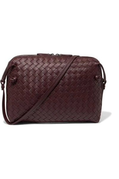 Shop Bottega Veneta Nodini Small Intrecciato Leather Shoulder Bag In Burgundy