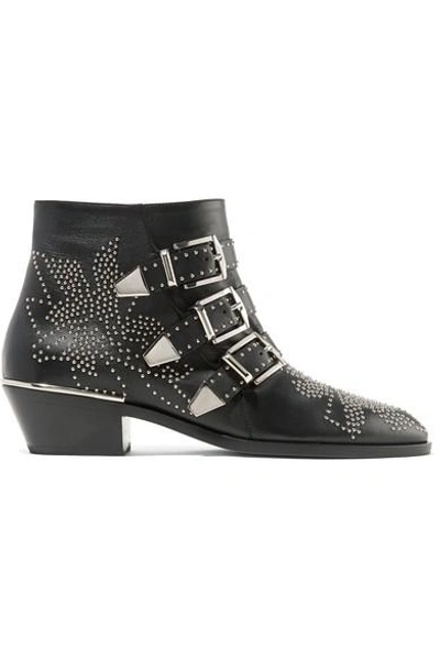 Shop Chloé Susanna Studded Leather Ankle Boots In Black